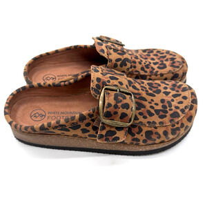 White Mountain Bueno Brown Leopard Comfort Suede Leather Casual Clogs 8